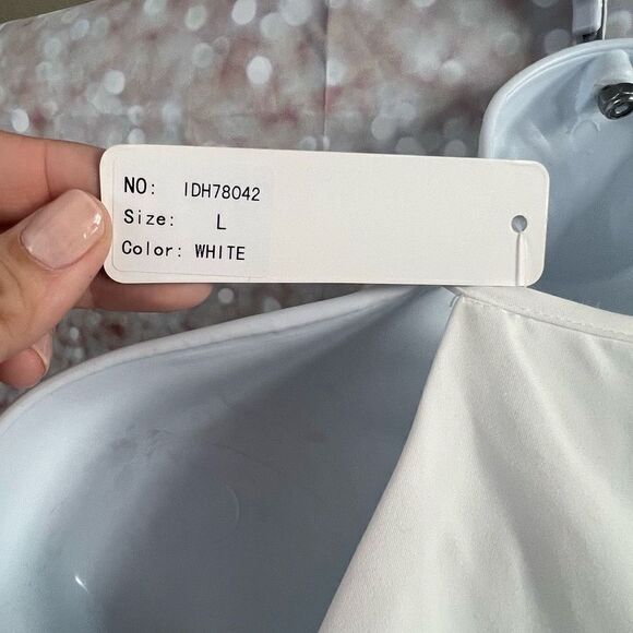 High neck sleeveless midi dress with mesh cutout detail at bust, NWT, size large - Picture 5 of 8